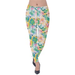 Water Color Floral Pattern Velvet Leggings by designsbymallika