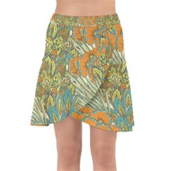 Orange Flowers Wrap Front Skirt