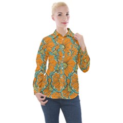 Orange Flowers Women s Long Sleeve Pocket Shirt