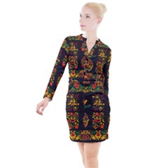 Hohloma Ornament Button Long Sleeve Dress by goljakoff