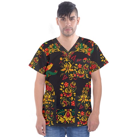 Hohloma Ornament Men s V-neck Scrub Top by goljakoff