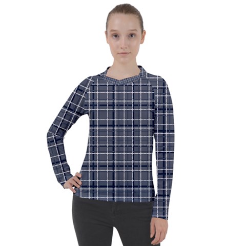 Pattern Carreaux Bleu/blanc Women s Pique Long Sleeve Tee by kcreatif