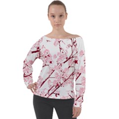 Fleurs De Cerisier Off Shoulder Long Sleeve Velour Top