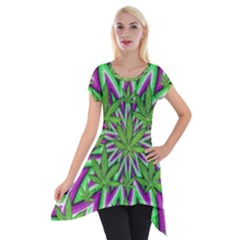 Purple, White, Green, Marijuana, Leaves, Cbdoilprincess  5de76707-e767-40d0-a70d-e7c36407f0a3 Short Sleeve Side Drop Tunic by CBDOilPrincess1