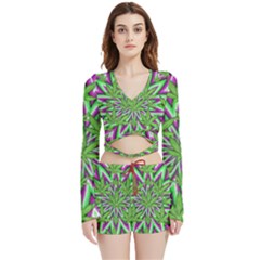 Purple, White, Green, Marijuana, Leaves, Cbdoilprincess  5de76707-e767-40d0-a70d-e7c36407f0a3 Velvet Wrap Crop Top And Shorts Set by CBDOilPrincess1