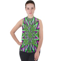 Purple, White, Green, Marijuana, Leaves, Cbdoilprincess  5de76707-e767-40d0-a70d-e7c36407f0a3 Mock Neck Chiffon Sleeveless Top by CBDOilPrincess1