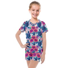 Tropical Flowers Turtles Cbdoilprincess 9a8efa63-1b6b-4226-a85c-858859e581d8 Kids  Mesh Tee And Shorts Set