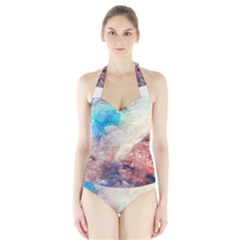 Abstract Galaxy Paint Halter Swimsuit by goljakoff