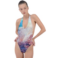 Abstract Galaxy Paint Backless Halter One Piece Swimsuit by goljakoff