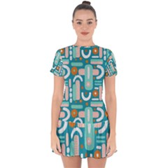 Abstract Shapes Drop Hem Mini Chiffon Dress by SychEva