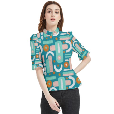 Abstract Shapes Frill Neck Blouse by SychEva