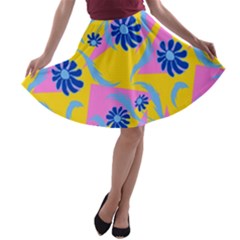 Folk Floral Pattern  Abstract Flowers Print  Seamless Pattern A-line Skater Skirt by Eskimos