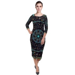 Mandala - 0008b - The Coffee Eye Quarter Sleeve Midi Velour Bodycon Dress by WetdryvacsLair