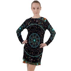 Mandala - 0008b - The Coffee Eye Long Sleeve Hoodie Dress by WetdryvacsLair