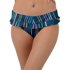 Multicolored Stripes On Blue Frill Bikini Bottom by SychEva