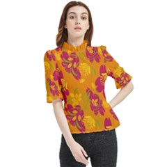 Folk Floral Pattern  Abstract Flowers Print  Seamless Pattern Frill Neck Blouse