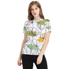 Flower Line Art Color Seamless Pattern Women s Short Sleeve Rash Guard