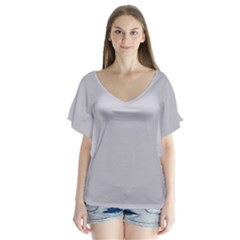 Cloudy Grey V-neck Flutter Sleeve Top by FabChoice