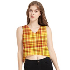 Red Lines On Yellow V-neck Cropped Tank Top by JustToWear