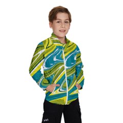 Green Vivid Marble Pattern Kids  Windbreaker by goljakoff