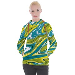 Green Vivid Marble Pattern Women s Hooded Pullover by goljakoff