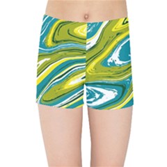 Green Vivid Marble Pattern Kids  Sports Shorts by goljakoff