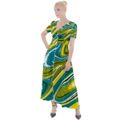 Green Vivid Marble Pattern Button Up Short Sleeve Maxi Dress by goljakoff