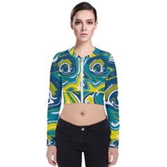 Green Vivid Marble Pattern 14 Long Sleeve Zip Up Bomber Jacket by goljakoff