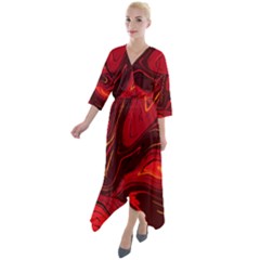 Red Vivid Marble Pattern 15 Quarter Sleeve Wrap Front Maxi Dress by goljakoff