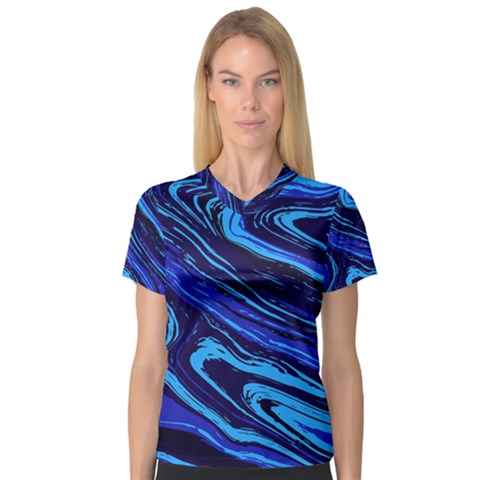 Blue Vivid Marble Pattern 16 V-neck Sport Mesh Tee by goljakoff