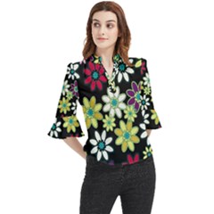 Flowerpower Loose Horn Sleeve Chiffon Blouse