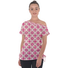 Pink-shabby-chic Off Shoulder Tie-up Tee