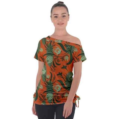 Folk Floral Pattern  Abstract Flowers Surface Design  Seamless Pattern Off Shoulder Tie-up Tee by Eskimos