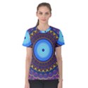 Blue Violet Midnight Sun Mandala Hippie Trippy Psychedelic Kaleidoscope  Women s Cotton Tee View1