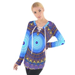 Blue Violet Midnight Sun Mandala Hippie Trippy Psychedelic Kaleidoscope  Tie Up Tee by CrypticFragmentsDesign