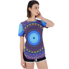 Blue Violet Midnight Sun Mandala Hippie Trippy Psychedelic Kaleidoscope  Perpetual Short Sleeve T-shirt by CrypticFragmentsDesign