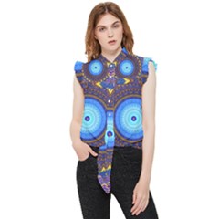 Blue Violet Midnight Sun Mandala Hippie Trippy Psychedelic Kaleidoscope  Frill Detail Shirt by CrypticFragmentsDesign