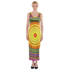 Neon Calliope Kaleidoscope Mandala Fitted Maxi Dress by CrypticFragmentsDesign