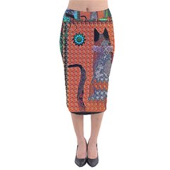 Cats Velvet Midi Pencil Skirt by LW41021