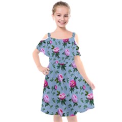 Delicate Peonies Kids  Cut Out Shoulders Chiffon Dress by SychEva