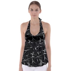 Black And White Splatter Abstract Print Babydoll Tankini Top by dflcprintsclothing