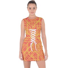 Orange/yellow Line Pattern Lace Up Front Bodycon Dress by LyleHatchDesign