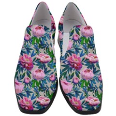 Pink Peonies Watercolor Women Slip On Heel Loafers by SychEva