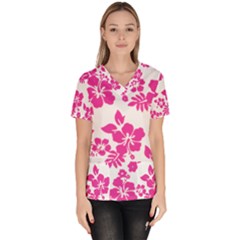 Hibiscus Pattern Pink Women s V-neck Scrub Top by GrowBasket