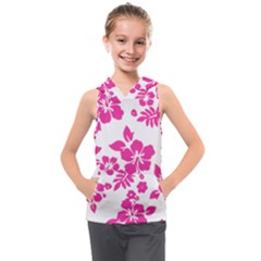 Hibiscus Pattern Pink Kids  Sleeveless Hoodie