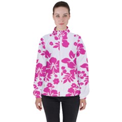 Hibiscus Pattern Pink Women s High Neck Windbreaker by GrowBasket