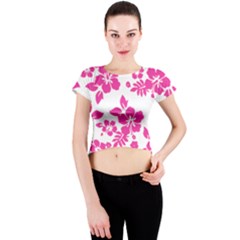 Hibiscus Pattern Pink Crew Neck Crop Top by GrowBasket