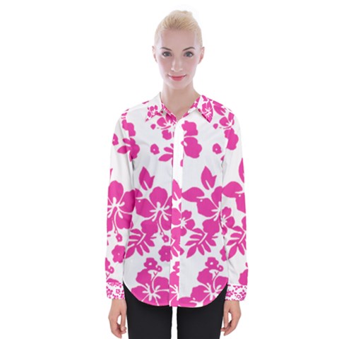 Hibiscus Pattern Pink Womens Long Sleeve Shirt by GrowBasket