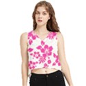 Hibiscus pattern pink V-Neck Cropped Tank Top View1