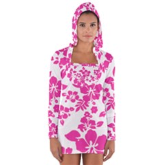 Hibiscus Pattern Pink Long Sleeve Hooded T-shirt by GrowBasket